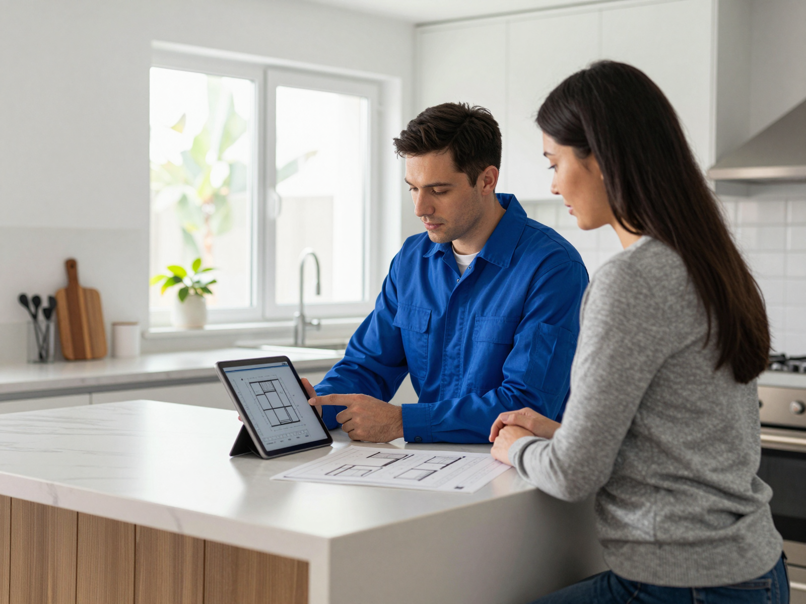 Professional electrician working on electrical panel in modern home